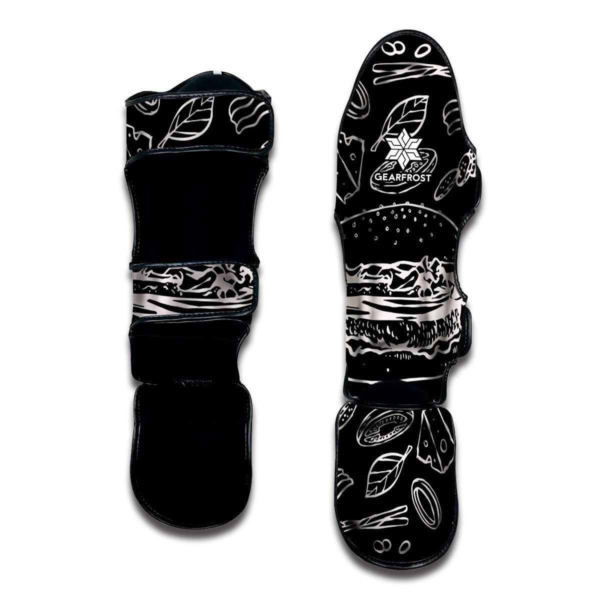 Black And White Hamburger Print Muay Thai Shin Guard