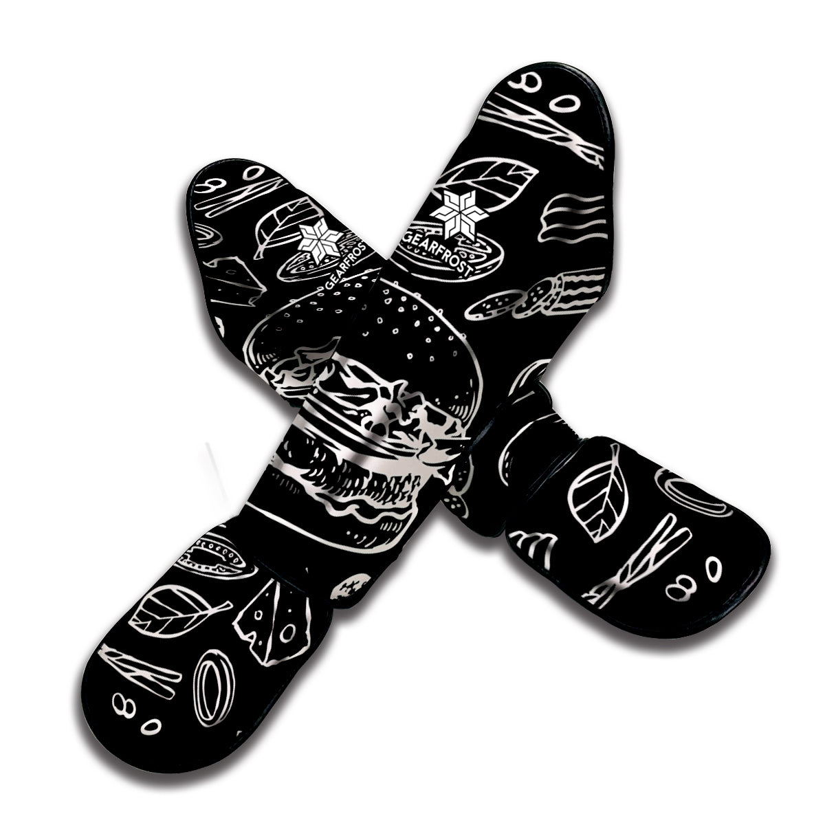 Black And White Hamburger Print Muay Thai Shin Guard