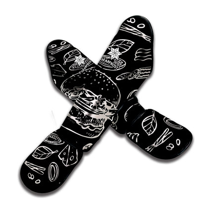 Black And White Hamburger Print Muay Thai Shin Guard