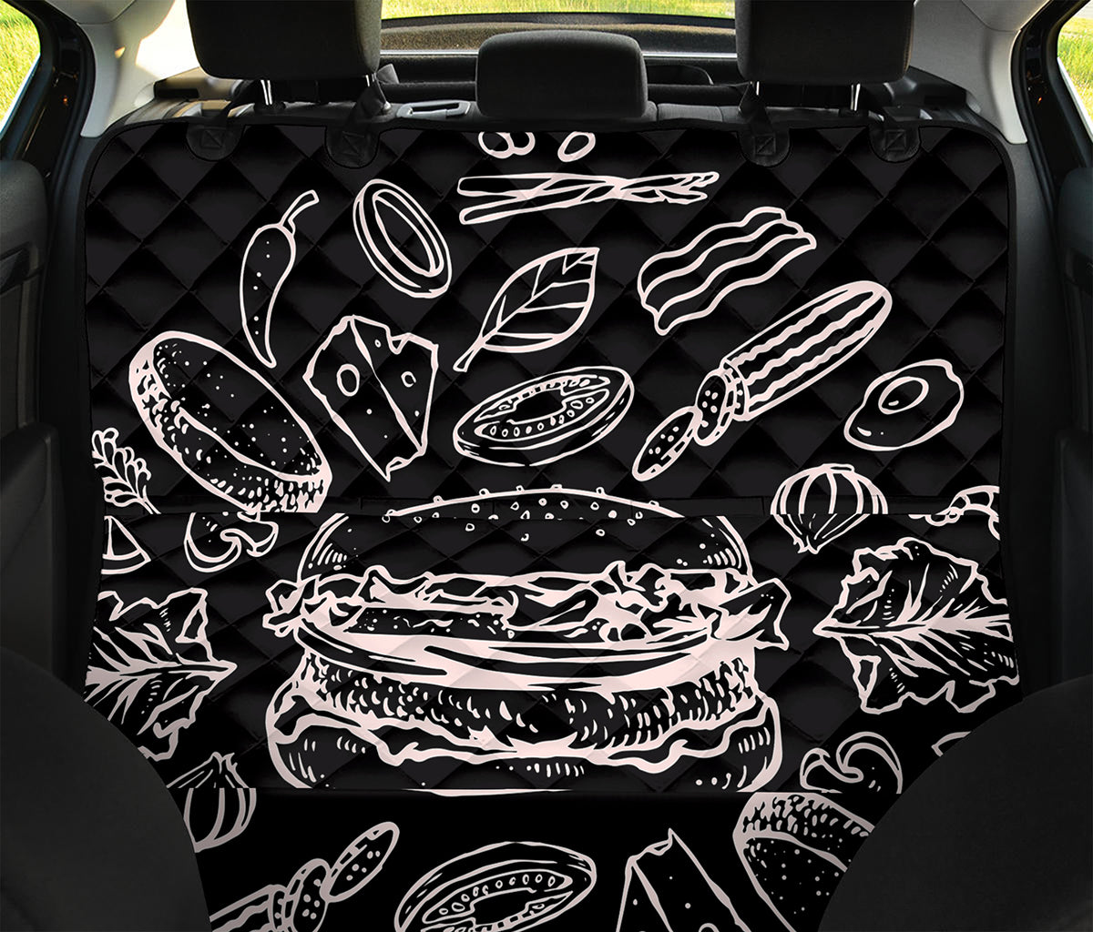Black And White Hamburger Print Pet Car Back Seat Cover
