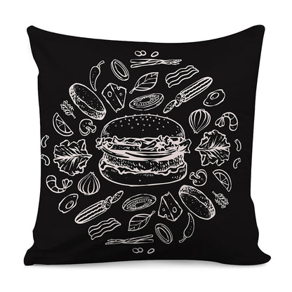Black And White Hamburger Print Pillow Cover