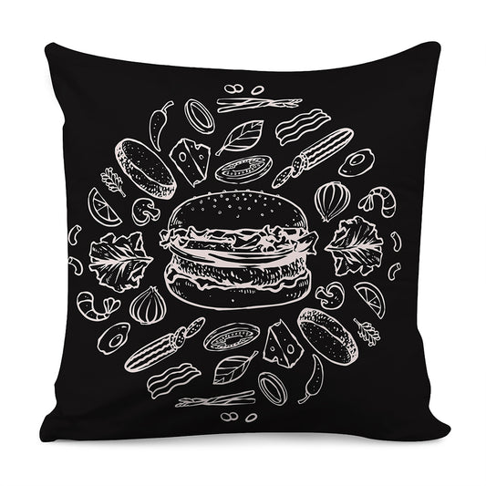 Black And White Hamburger Print Pillow Cover