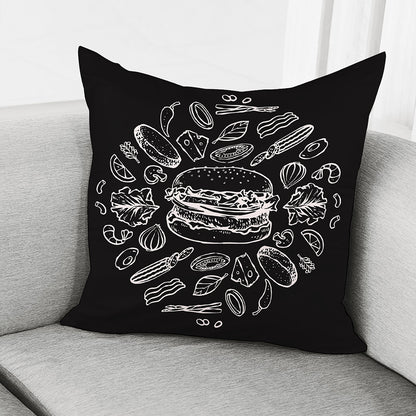 Black And White Hamburger Print Pillow Cover