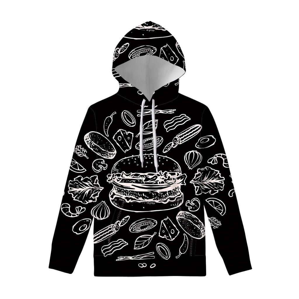 Black And White Hamburger Print Pullover Hoodie