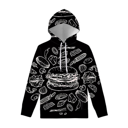 Black And White Hamburger Print Pullover Hoodie