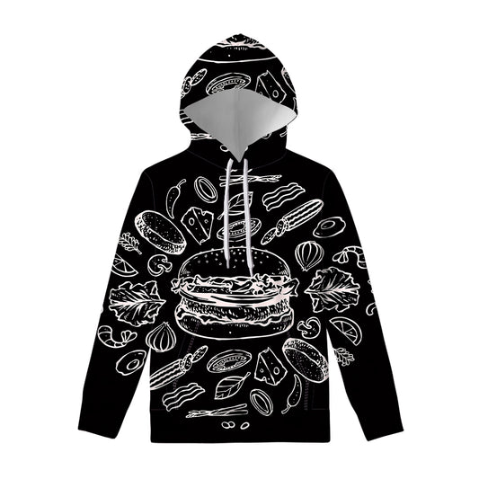 Black And White Hamburger Print Pullover Hoodie