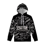Black And White Hamburger Print Pullover Hoodie