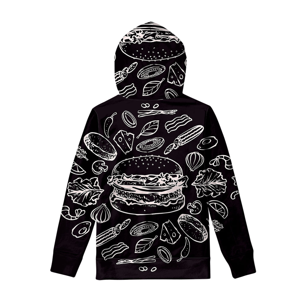 Black And White Hamburger Print Pullover Hoodie