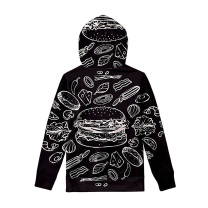 Black And White Hamburger Print Pullover Hoodie