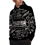 Black And White Hamburger Print Pullover Hoodie