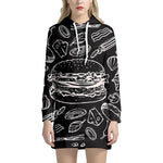 Black And White Hamburger Print Pullover Hoodie Dress
