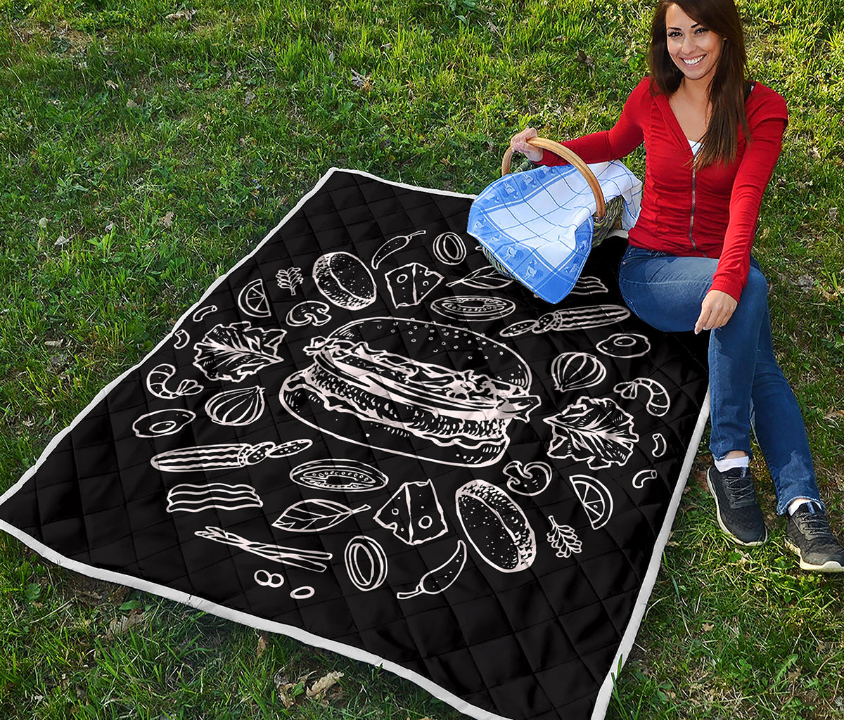 Black And White Hamburger Print Quilt