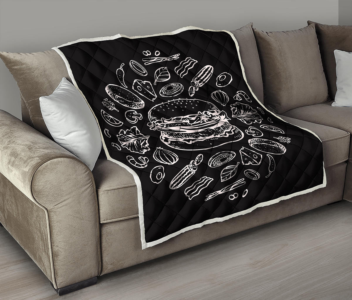 Black And White Hamburger Print Quilt