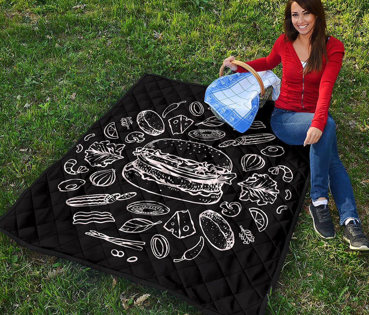 Black And White Hamburger Print Quilt