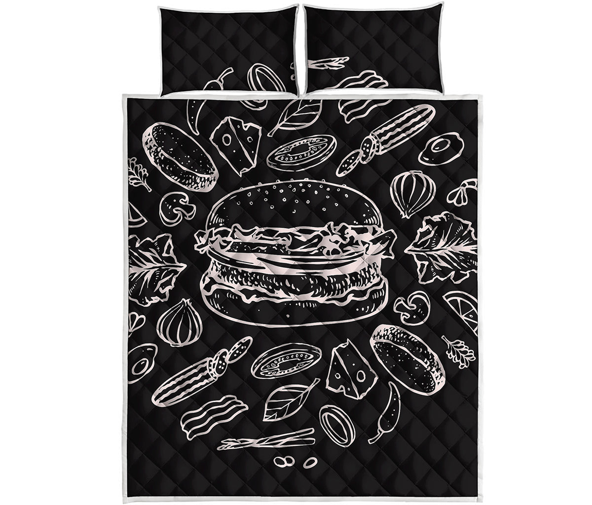 Black And White Hamburger Print Quilt Bed Set