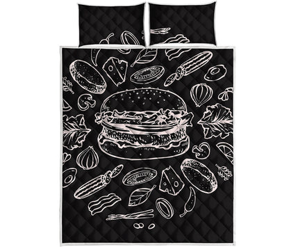 Black And White Hamburger Print Quilt Bed Set