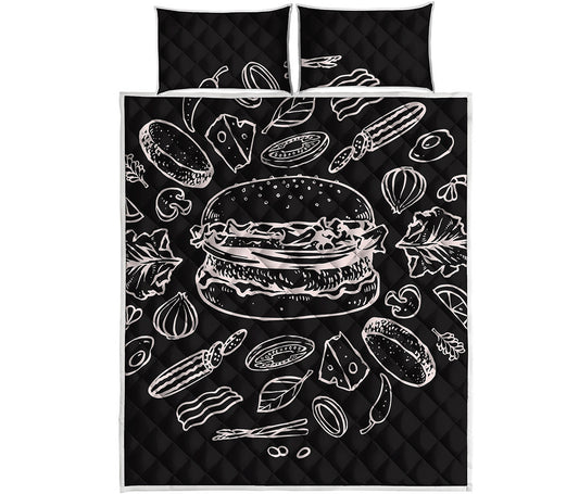 Black And White Hamburger Print Quilt Bed Set