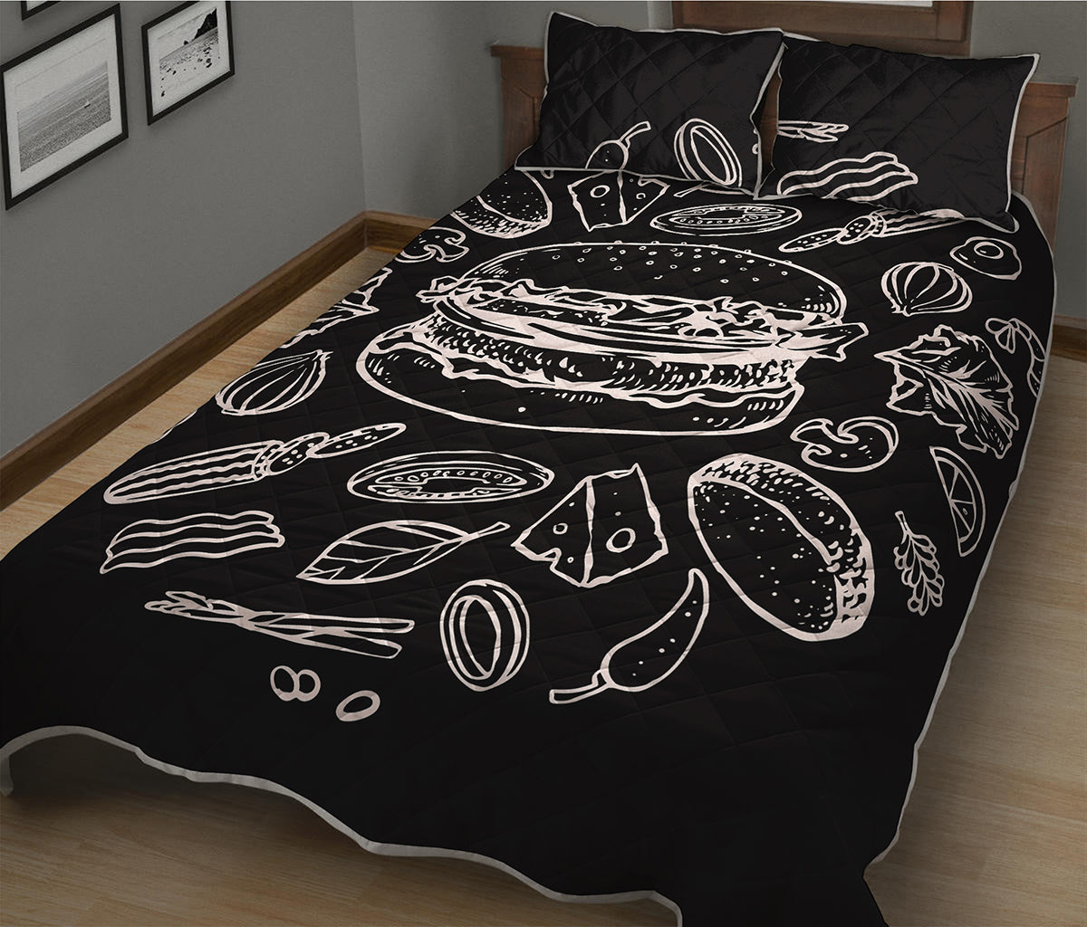 Black And White Hamburger Print Quilt Bed Set