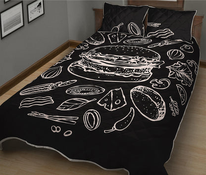 Black And White Hamburger Print Quilt Bed Set