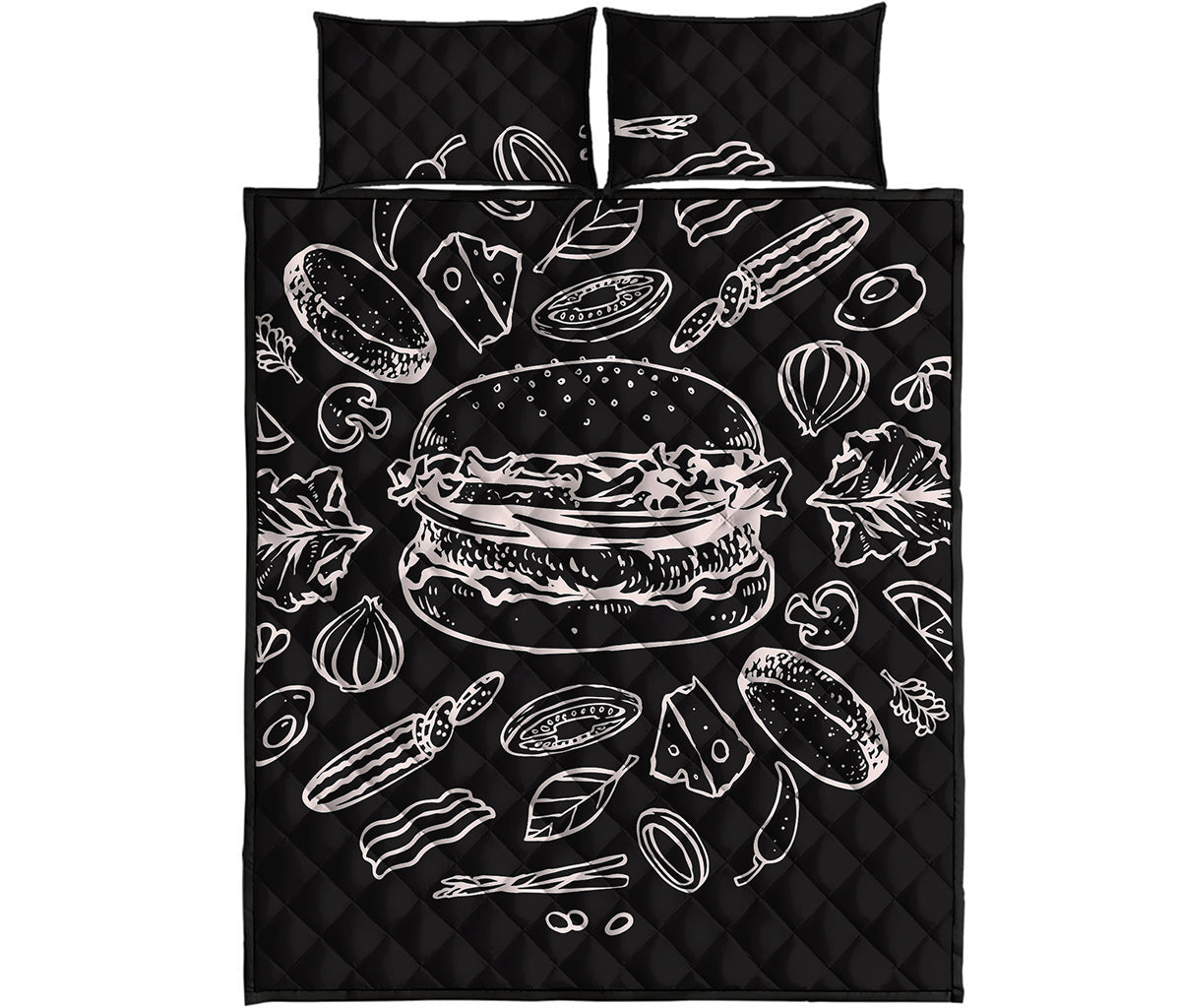 Black And White Hamburger Print Quilt Bed Set