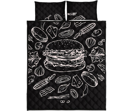 Black And White Hamburger Print Quilt Bed Set