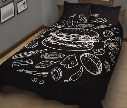 Black And White Hamburger Print Quilt Bed Set