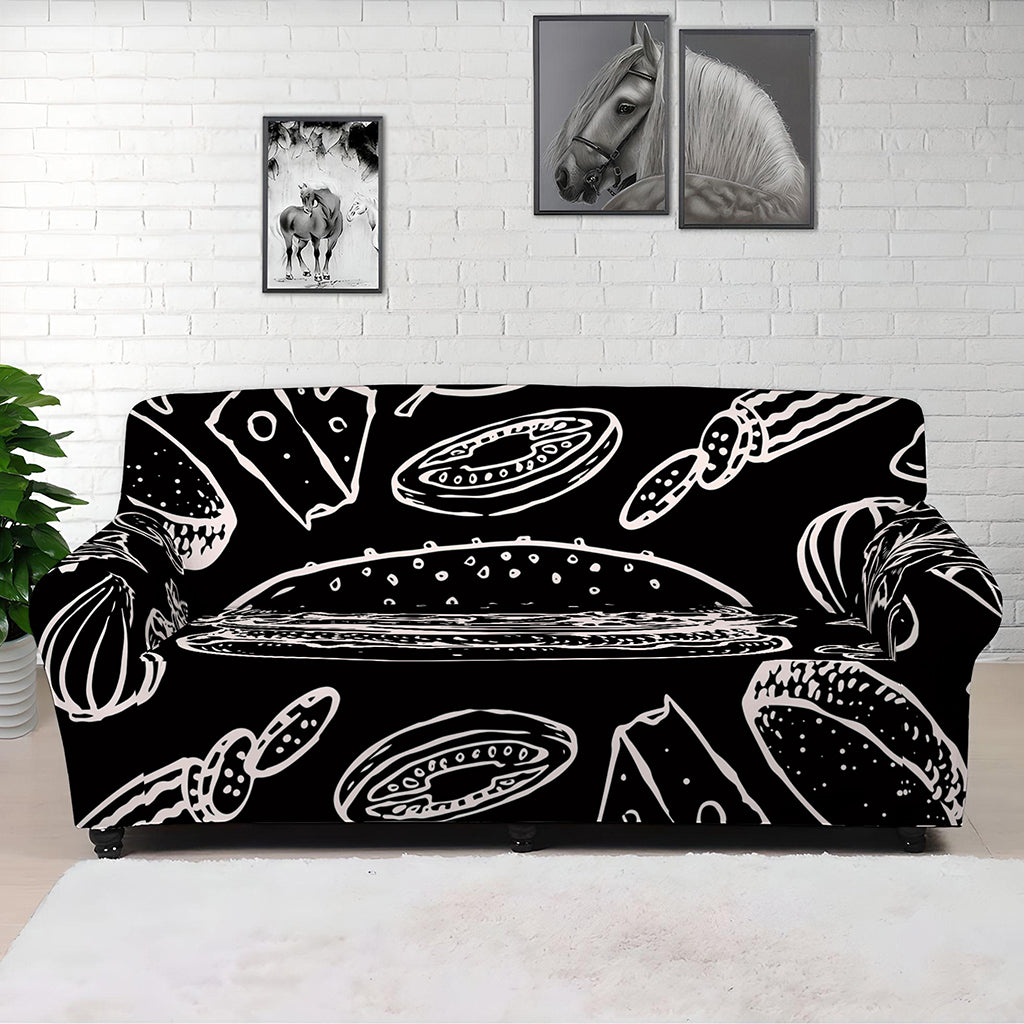 Black And White Hamburger Print Sofa Cover