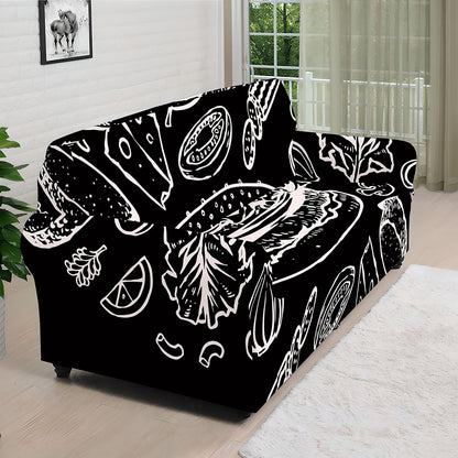 Black And White Hamburger Print Sofa Cover
