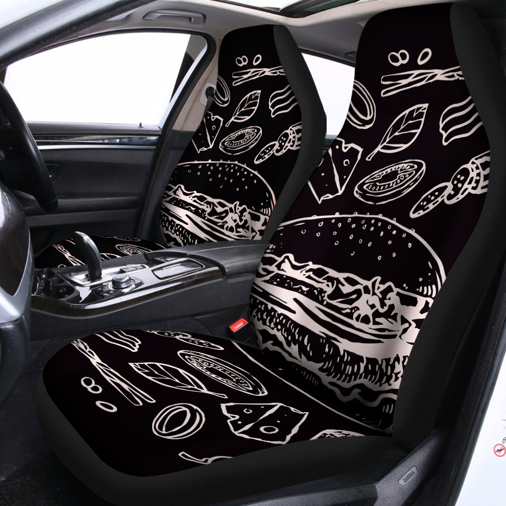 Black And White Hamburger Print Universal Fit Car Seat Covers