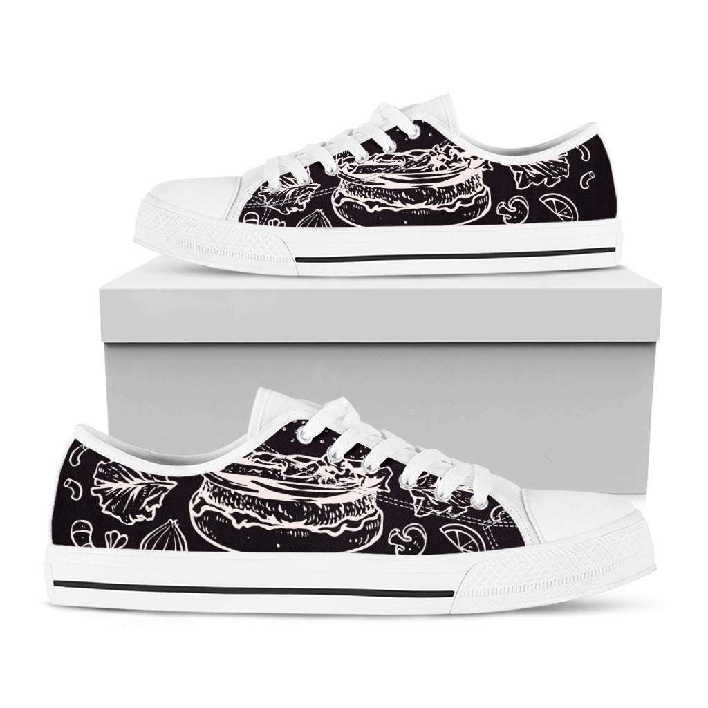Black And White Hamburger Print White Low Top Shoes