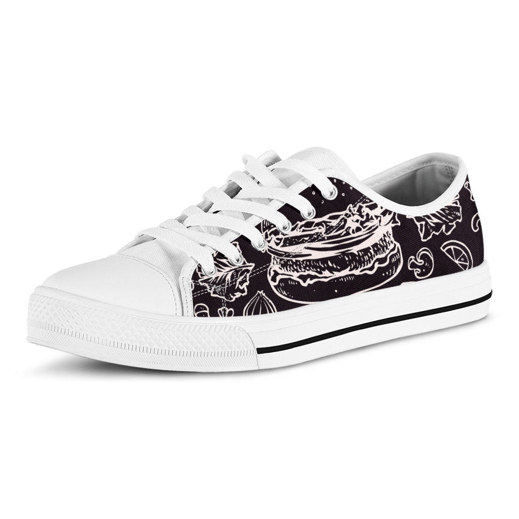 Black And White Hamburger Print White Low Top Shoes
