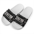 Black And White Hamburger Print White Slide Sandals