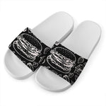 Black And White Hamburger Print White Slide Sandals