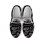 Black And White Hamburger Print White Slip On Shoes