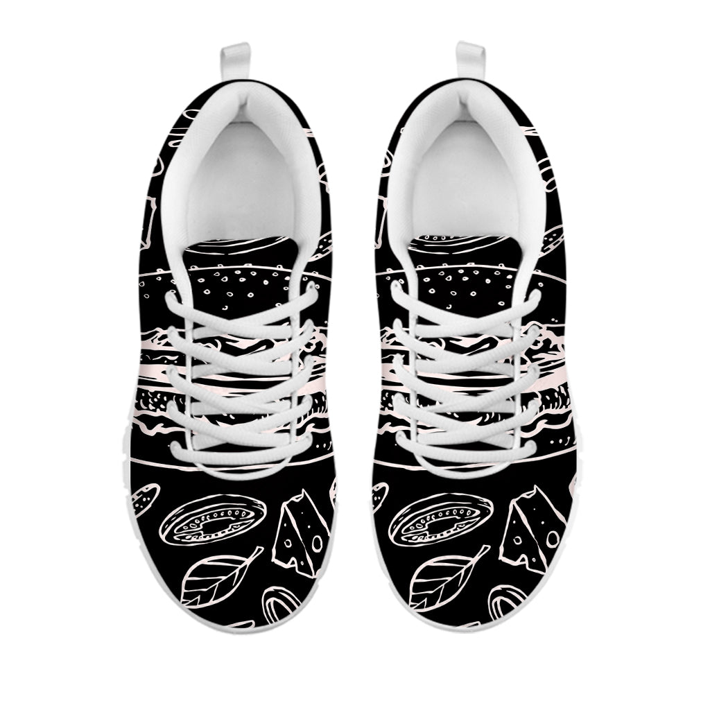 Black And White Hamburger Print White Sneakers