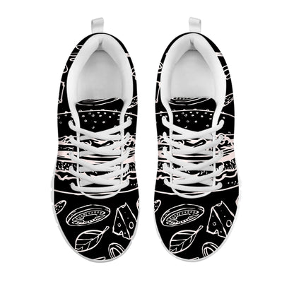 Black And White Hamburger Print White Sneakers