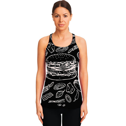Black And White Hamburger Print Women's Racerback Tank Top