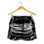 Black And White Hamburger Print Women's Shorts