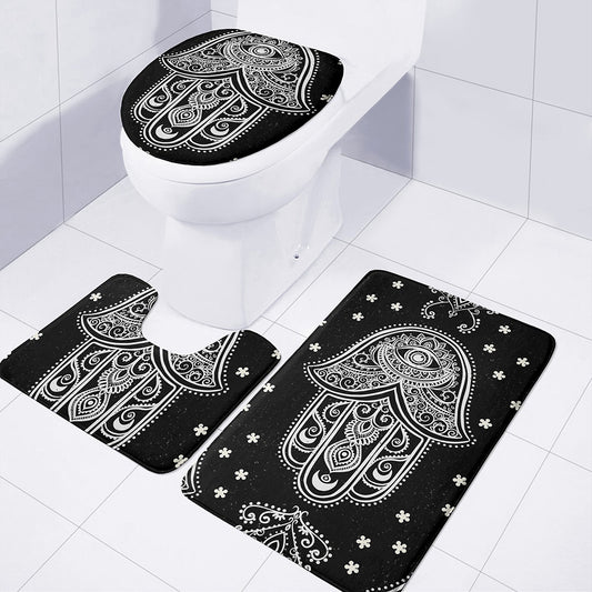 Black And White Hamsa Print 3 Piece Bath Mat Set