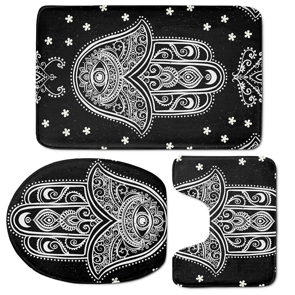 Black And White Hamsa Print 3 Piece Bath Mat Set
