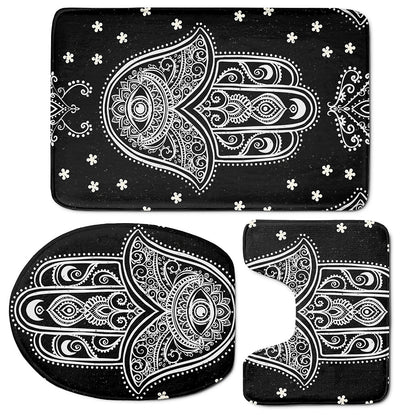 Black And White Hamsa Print 3 Piece Bath Mat Set