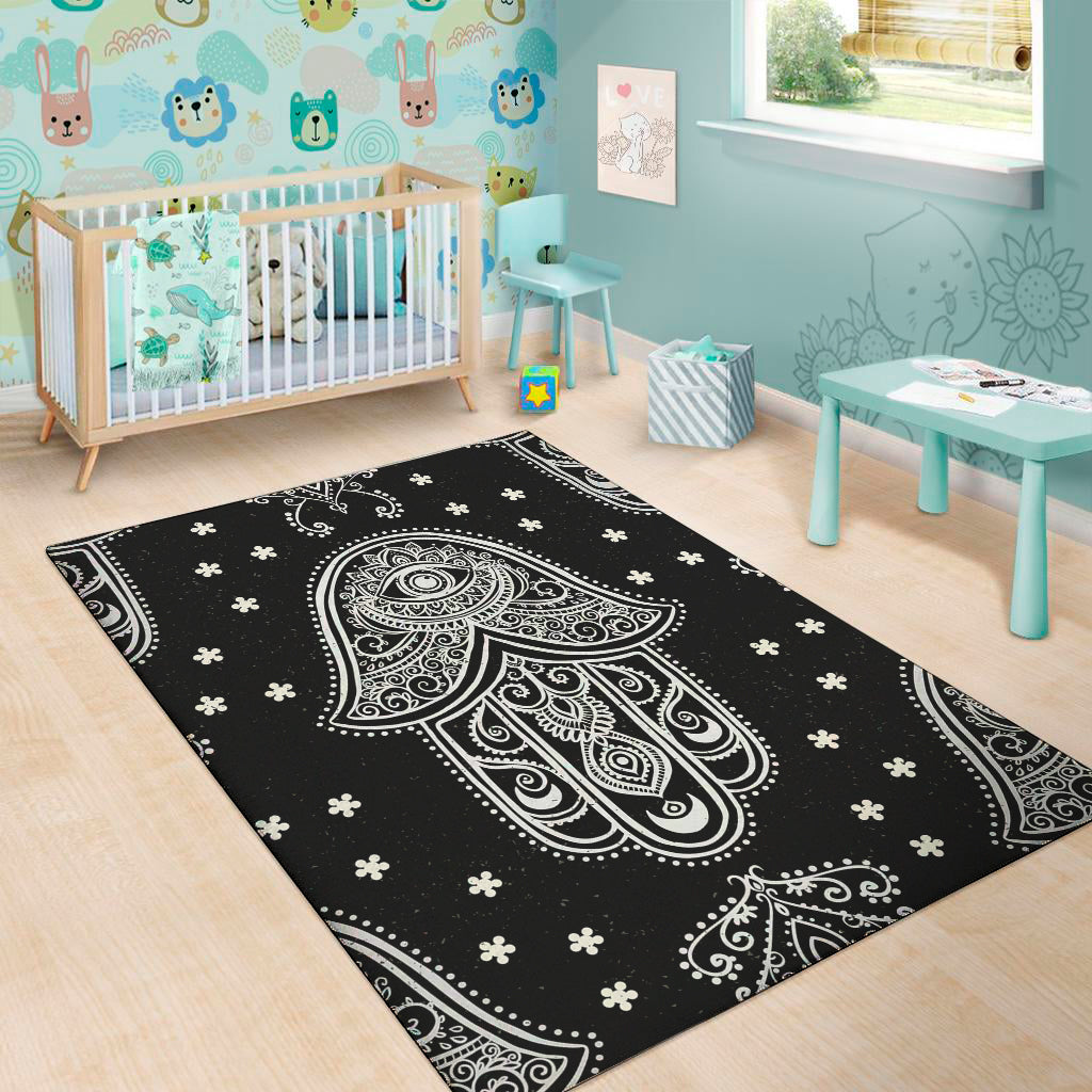 Black And White Hamsa Print Area Rug