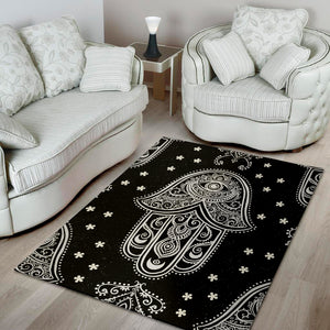 Black And White Hamsa Print Area Rug