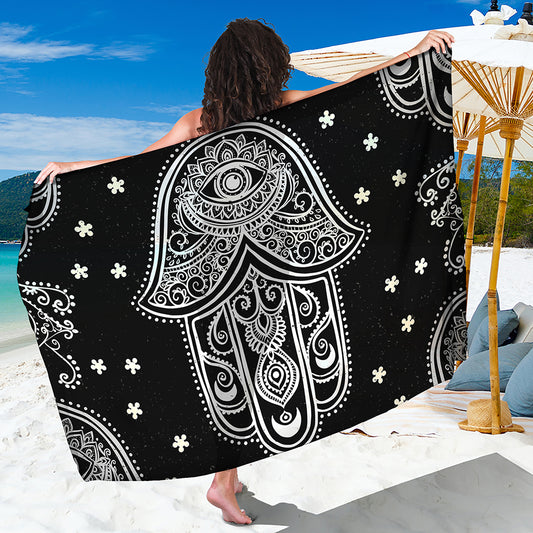 Black And White Hamsa Print Beach Sarong Wrap