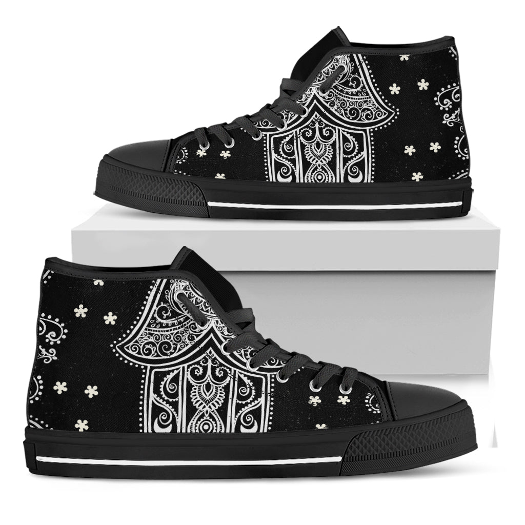 Black And White Hamsa Print Black High Top Shoes