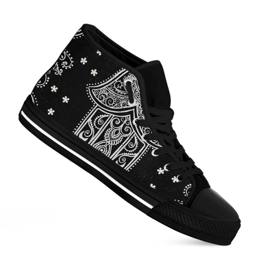 Black And White Hamsa Print Black High Top Shoes
