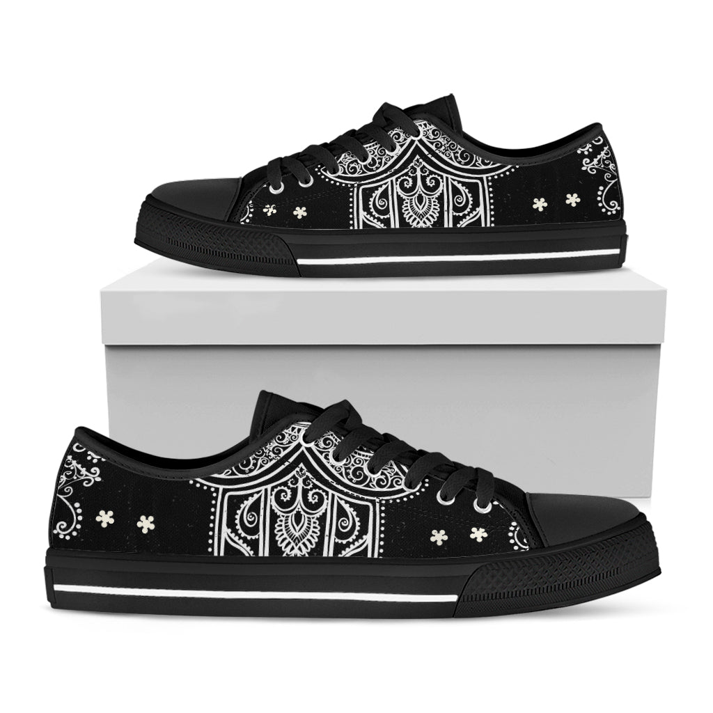 Black And White Hamsa Print Black Low Top Shoes 