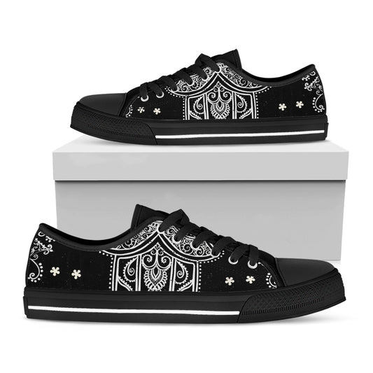 Black And White Hamsa Print Black Low Top Shoes 