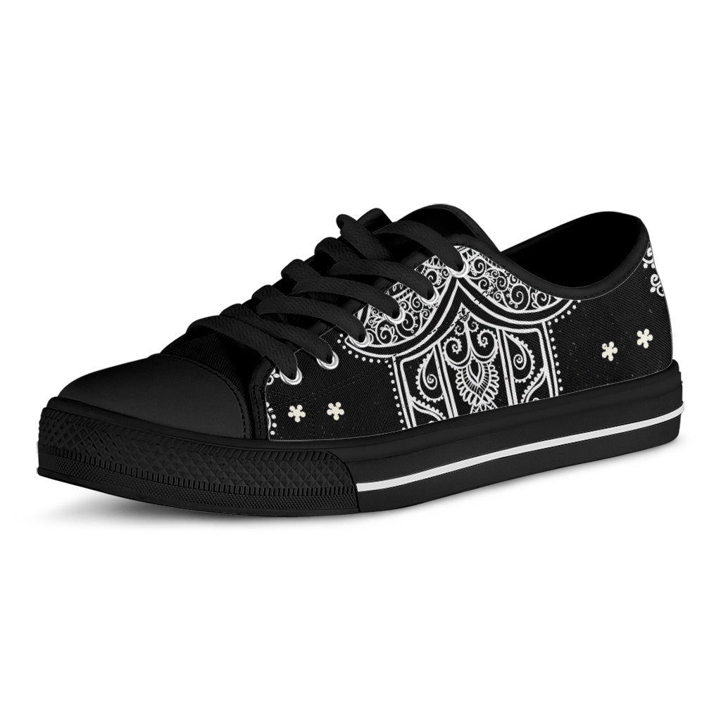 Black And White Hamsa Print Black Low Top Shoes 