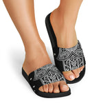 Black And White Hamsa Print Black Slide Sandals